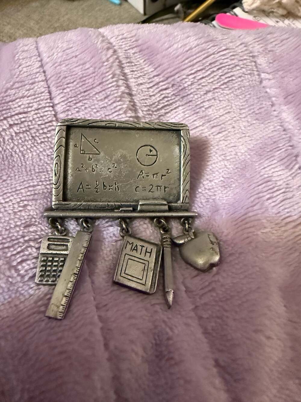 JJ Jonette Jewelry Math Teacher Chalkboard Dangle Brooch Pin
